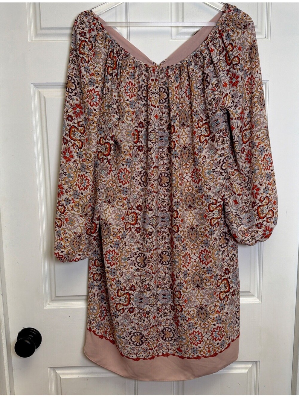 M.S.S.P. Shift Dress Medium Paisley Western Chiffon 3/4 Sleeve Max Studio
